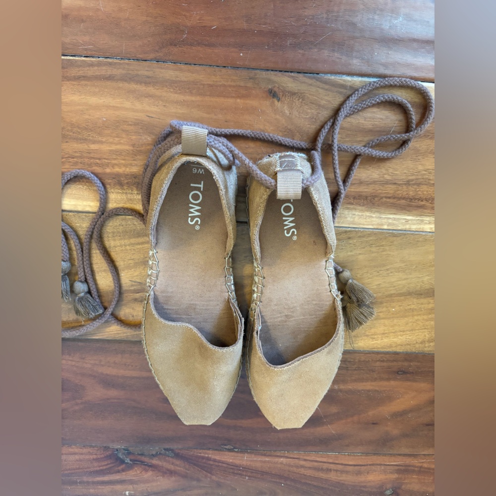 TOMS Women's Tan Katalina Espadrille Shoes with Tie-Up Straps Size 6 - Picture 10 of 10